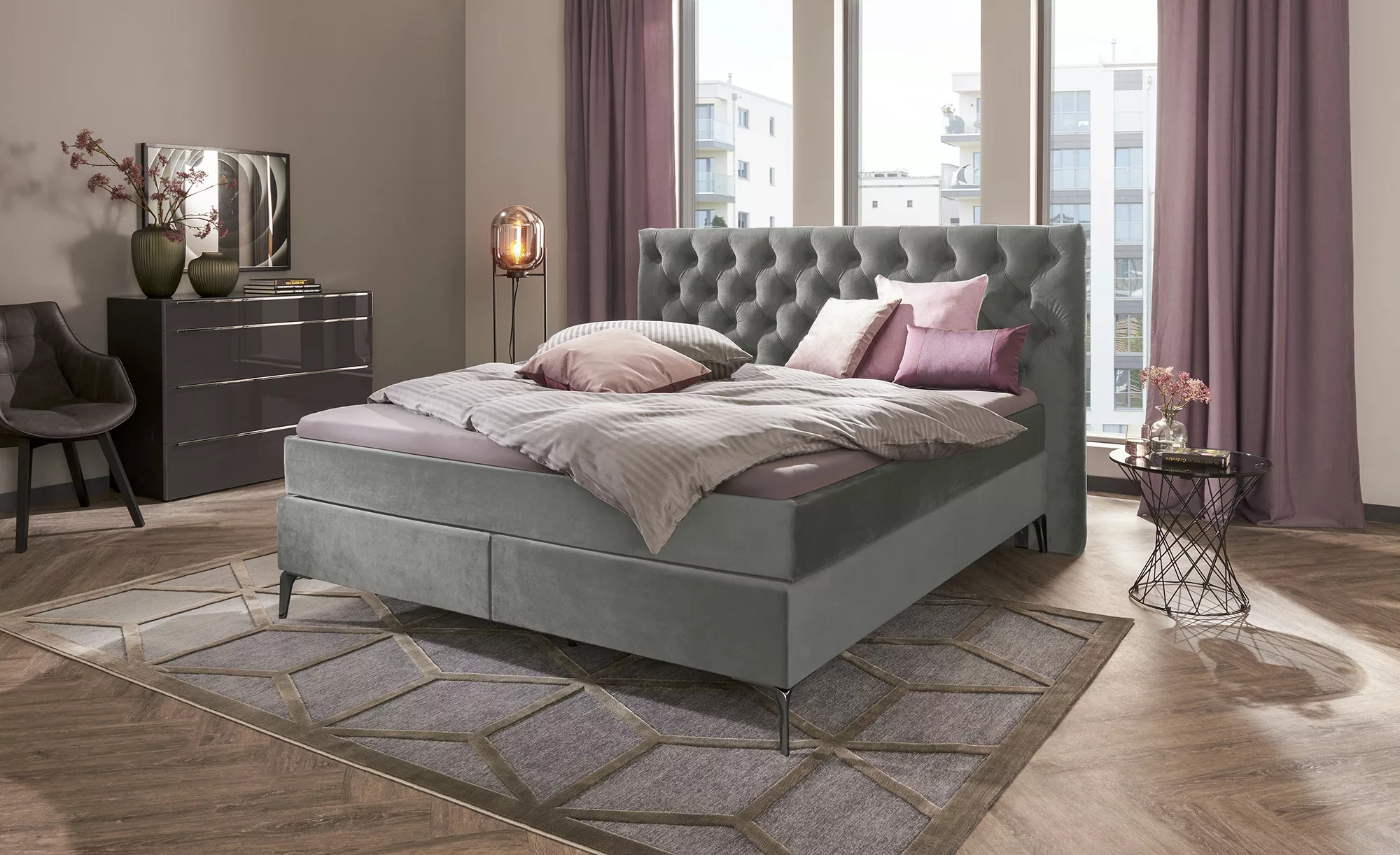 Boxspringbett  Laesa ¦ grau ¦ Maße (cm): B: 220 H: 122 Betten > Boxspringbe günstig online kaufen