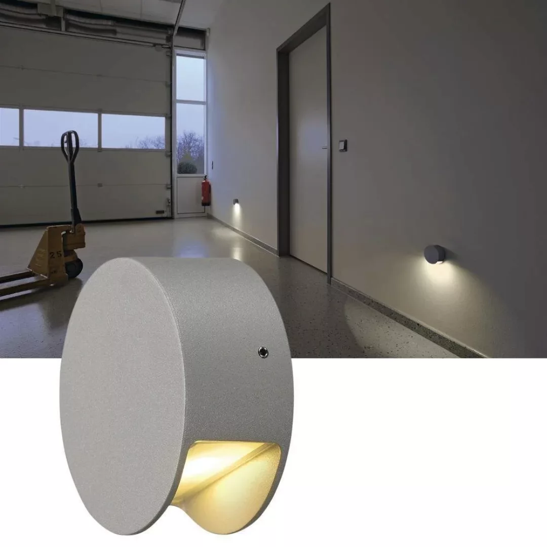 Outdoor LED Wandaufbauleuchte Pema, 3000 K, warmweiß, rund, silbergrau günstig online kaufen