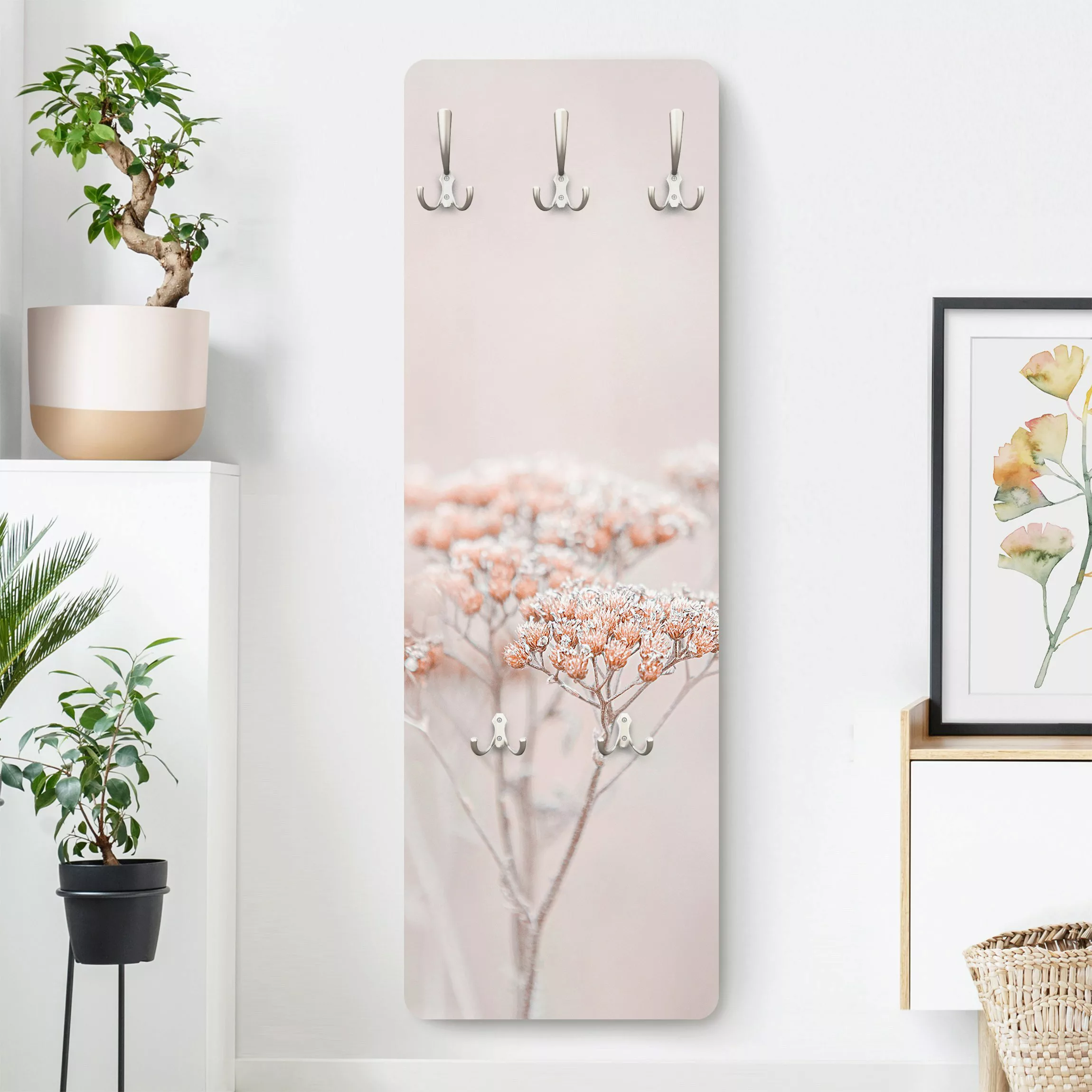 Wandgarderobe Holzpaneel Zartrosane Wildblumen günstig online kaufen