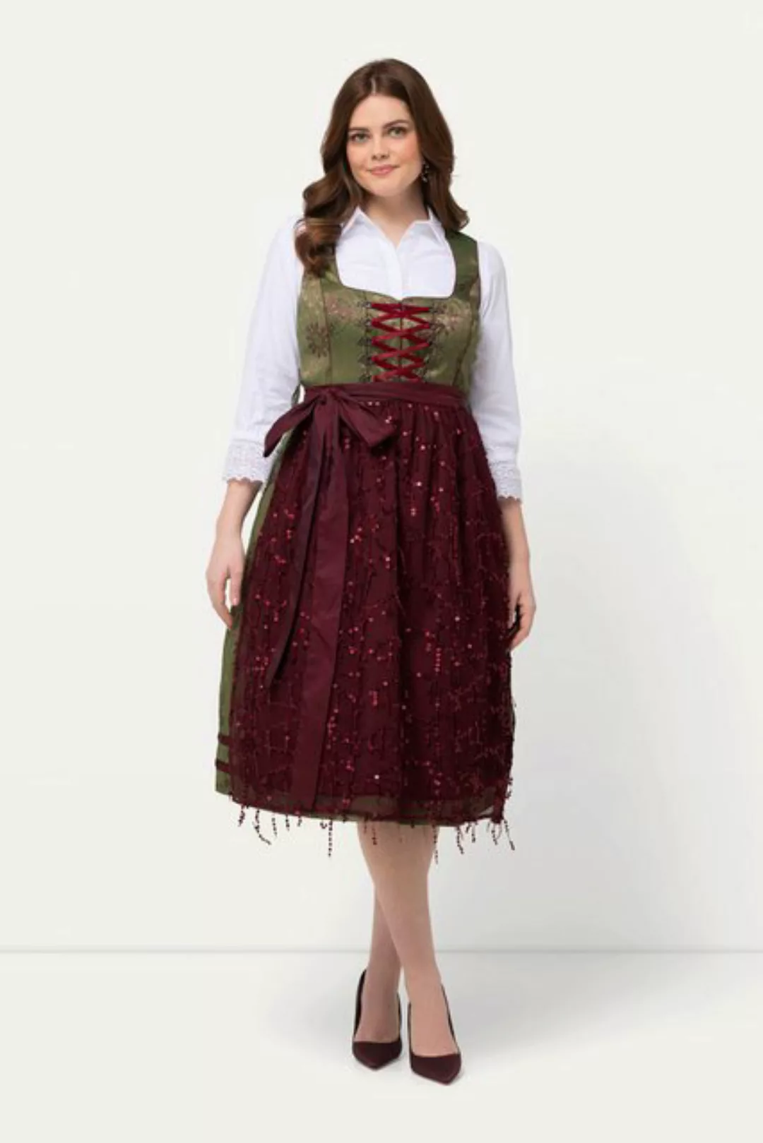 Ulla Popken Dirndl Dirndl Ornamente Carree-Ausschnitt ärmellos günstig online kaufen