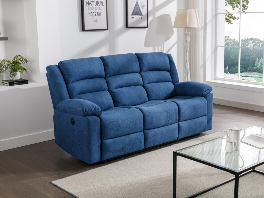 Relaxsofa 3-Sitzer elektrisch - Stoff - Blau - BUROLO günstig online kaufen