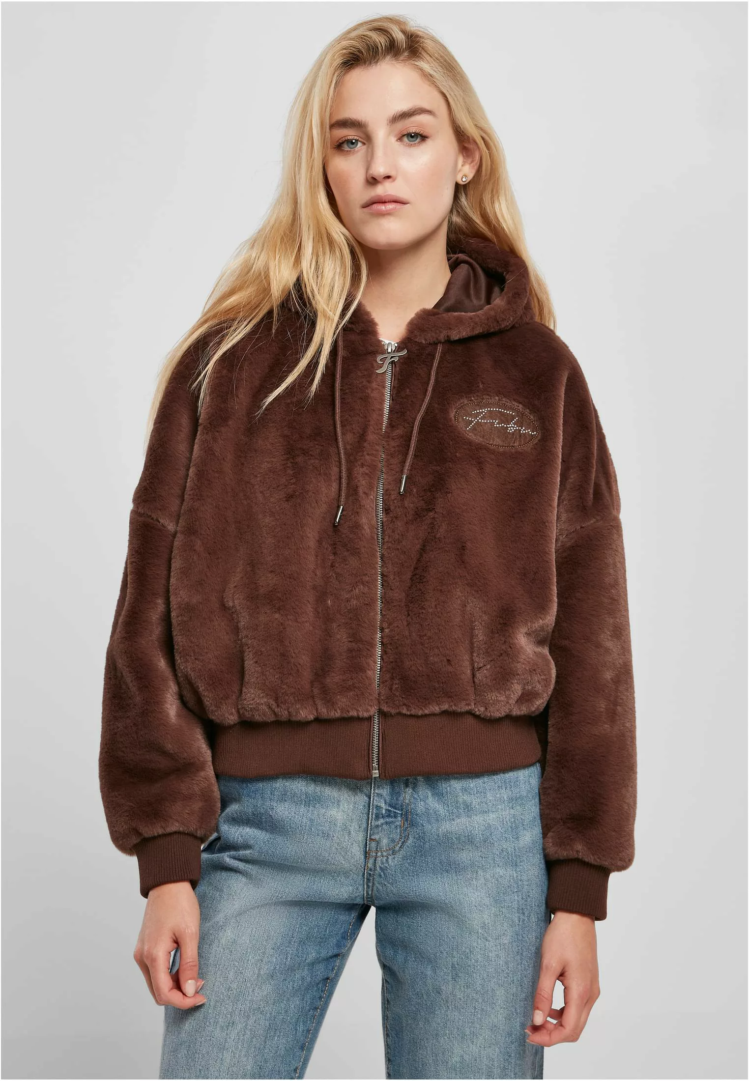 Fubu Sommerjacke "Damen FW224-022-1 Signature Rhinestone Fur Jacket brown", günstig online kaufen