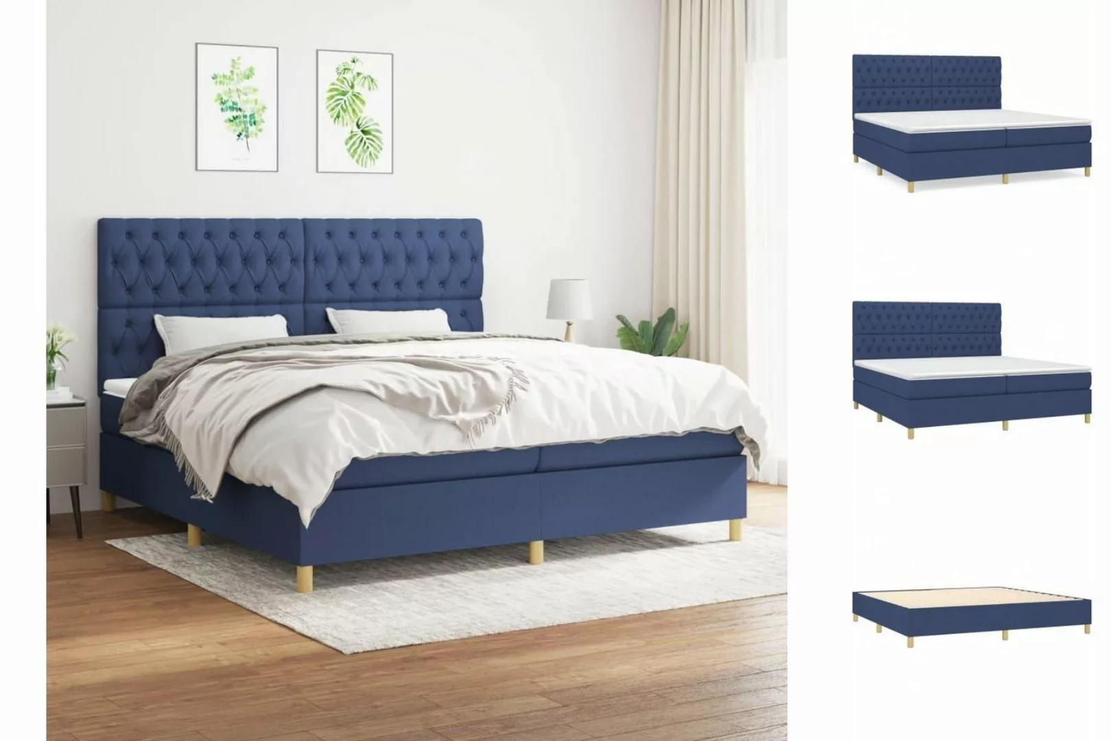 vidaXL Boxspringbett Boxspringbett mit Matratze Blau 200x200 cm Stoff Bett günstig online kaufen