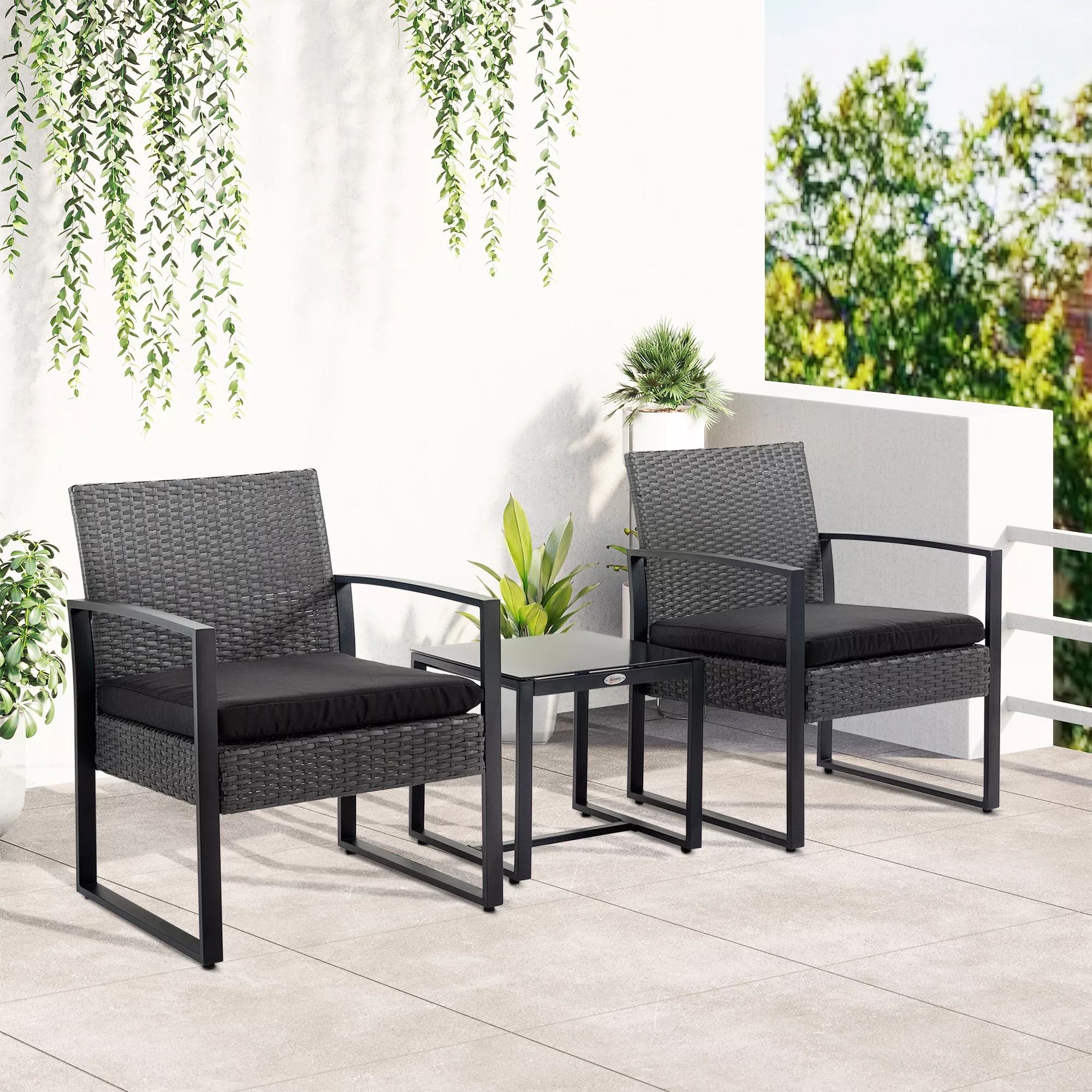 Outsunny Gartenmöbel-Set 2 Personen 3-teilig 2 Stühle mit Kissen + Couchtis günstig online kaufen