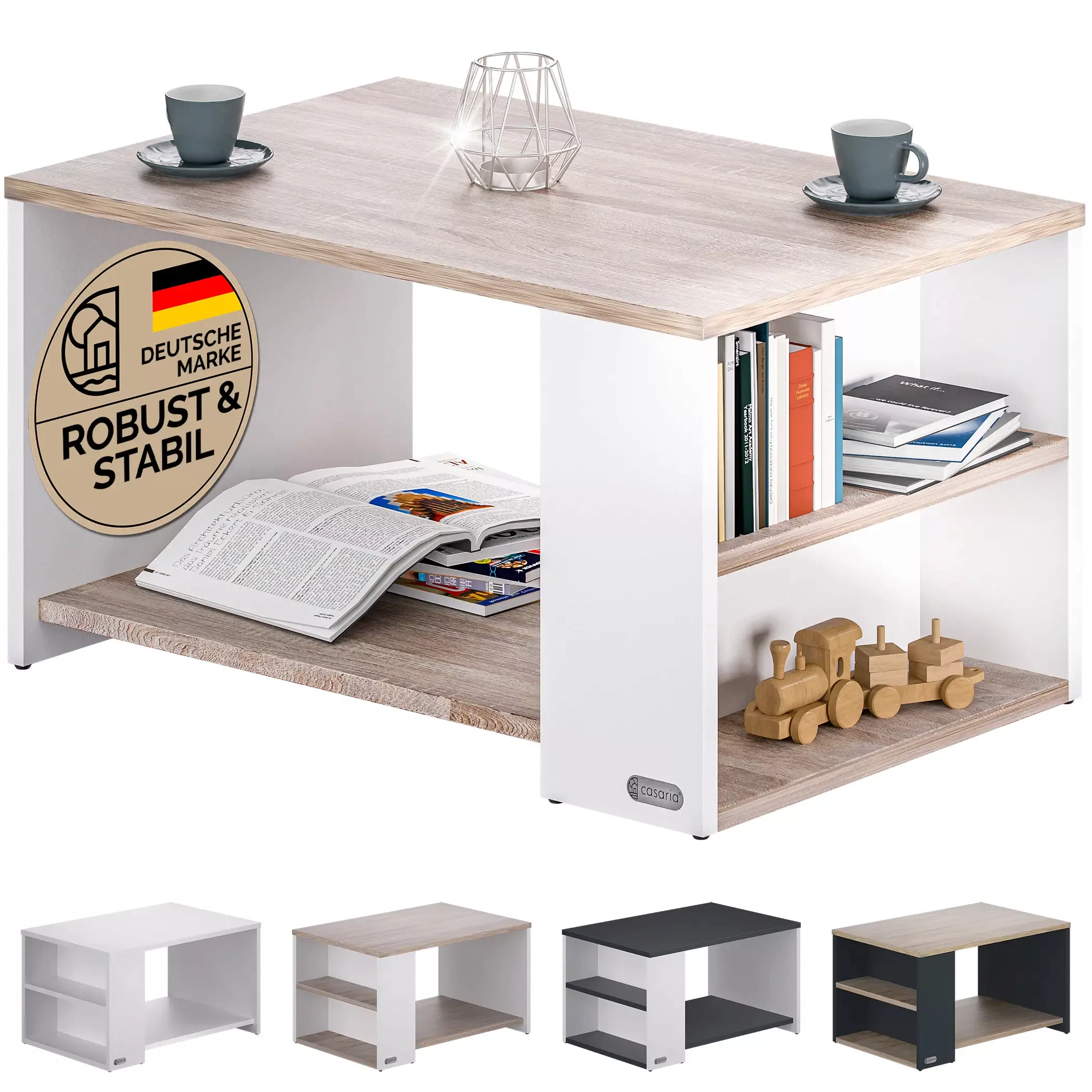 Couchtisch Santa Cruz Weiß/Eiche 90x60x50cm günstig online kaufen