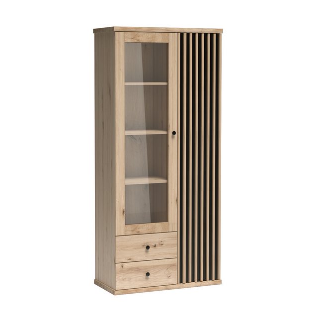 Lomadox Vitrine CALLAO-161 Eiche Nb. mit schwarz, Vitrinenschrank, Standvit günstig online kaufen