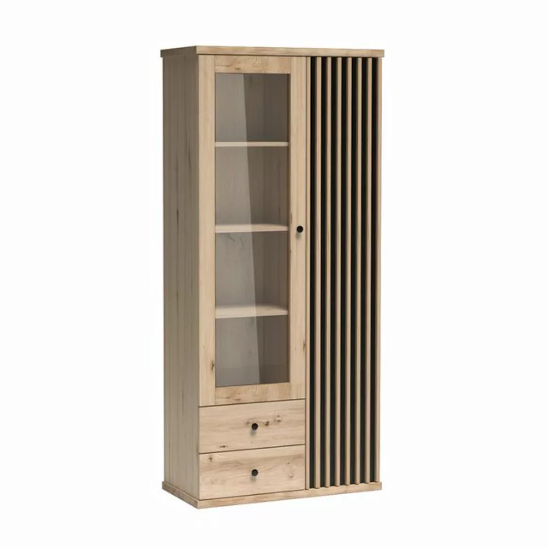 Lomadox Vitrine CALLAO-161 Eiche Nb. mit schwarz, Vitrinenschrank, Standvit günstig online kaufen