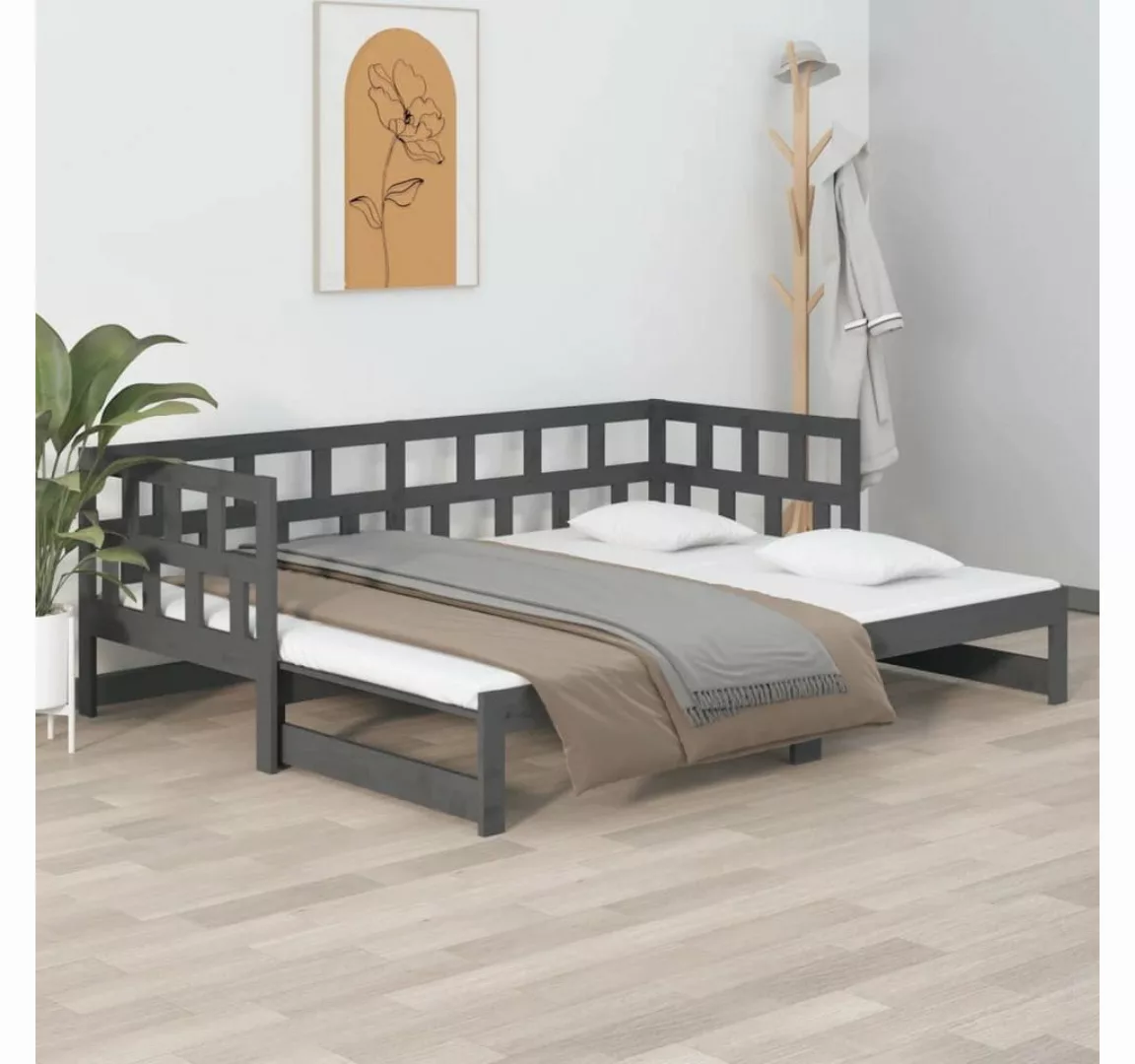 furnicato Bett Tagesbett Ausziehbar Grau Massivholz Kiefer 2x(90x190) cm günstig online kaufen