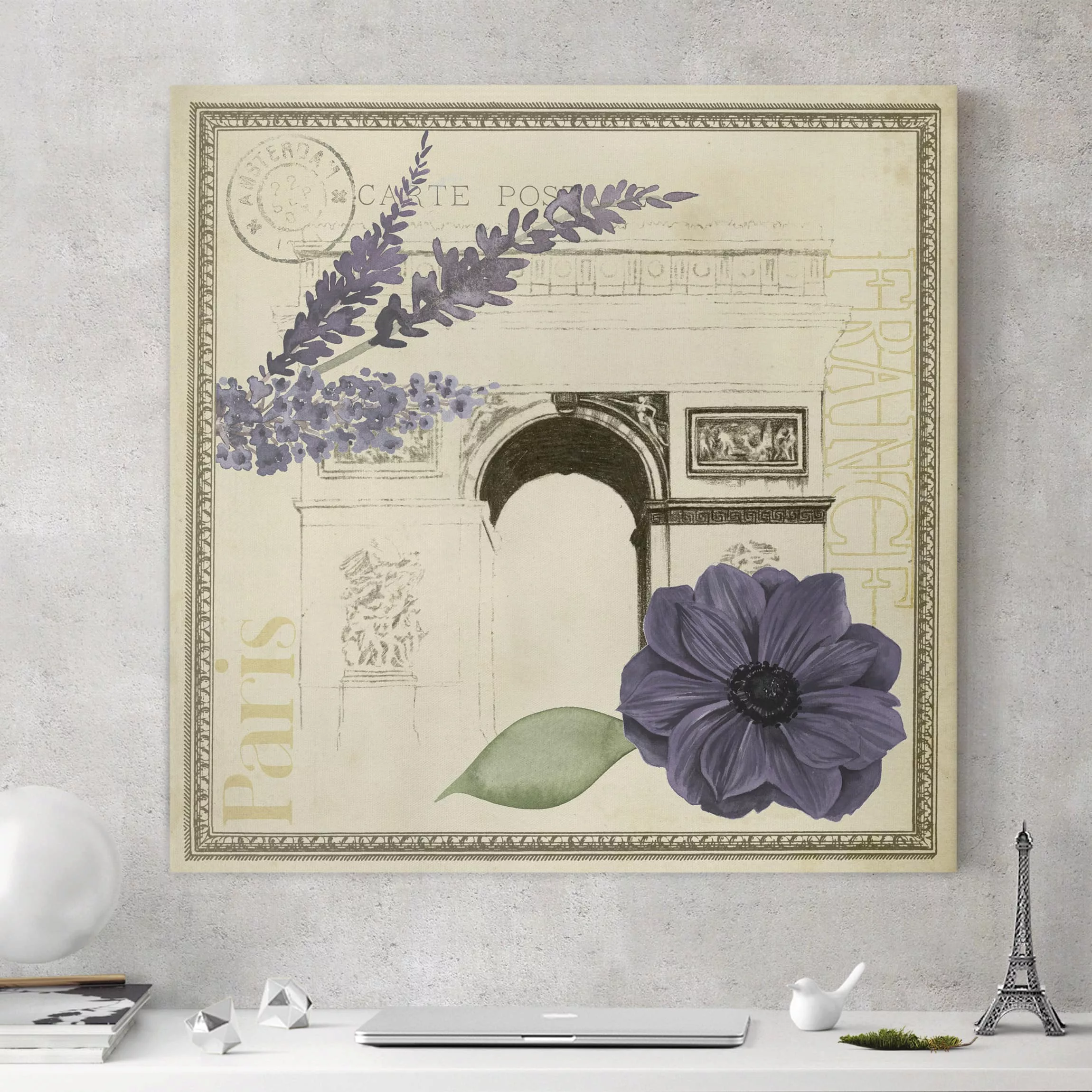 Leinwandbild Blumen - Quadrat Paris Collage Arc de Triomphe günstig online kaufen