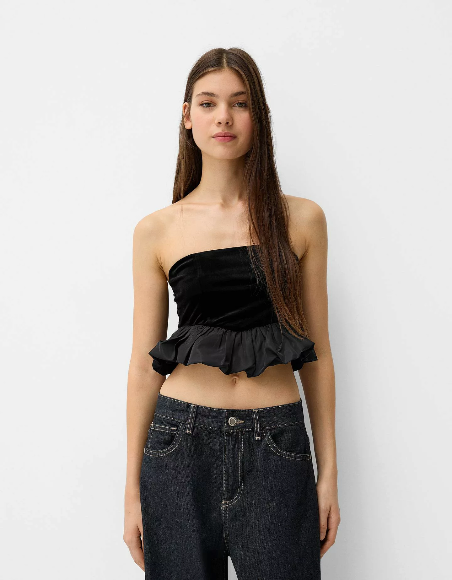 Bershka Velvet Bandeau-Top Damen M Schwarz günstig online kaufen