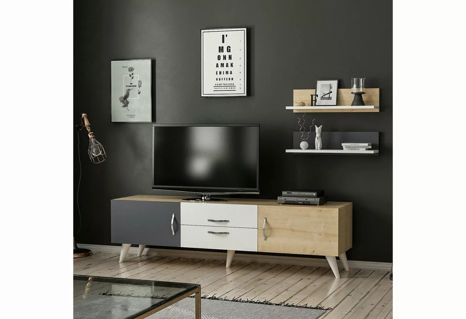 en.casa TV-Schrank Hadsten TV Board 45 x 160 x 31 cm mit 2 Wandregalen Mehr günstig online kaufen
