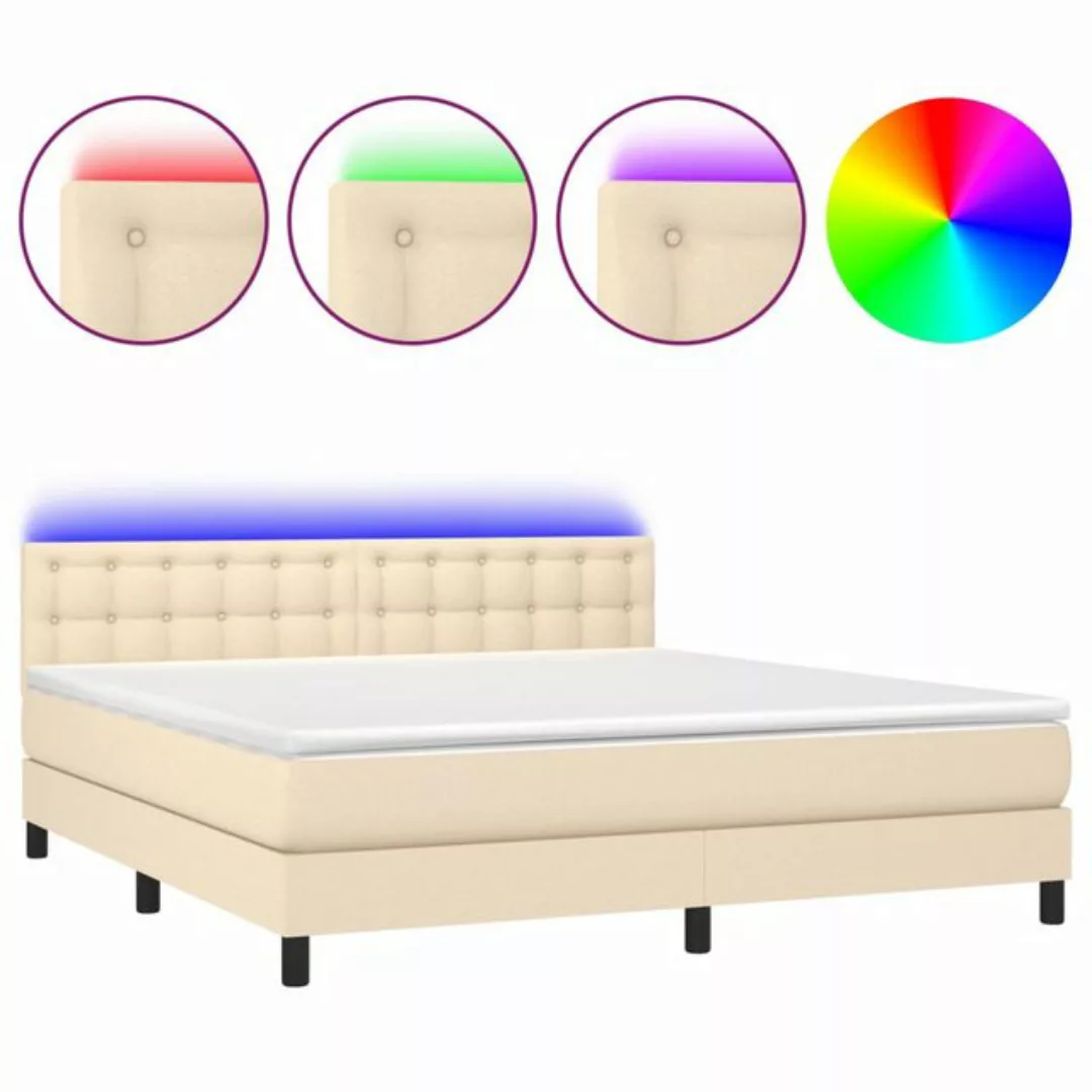 vidaXL Boxspringbett Boxspringbett mit Matratze LED Creme 160x200 cm Stoff günstig online kaufen