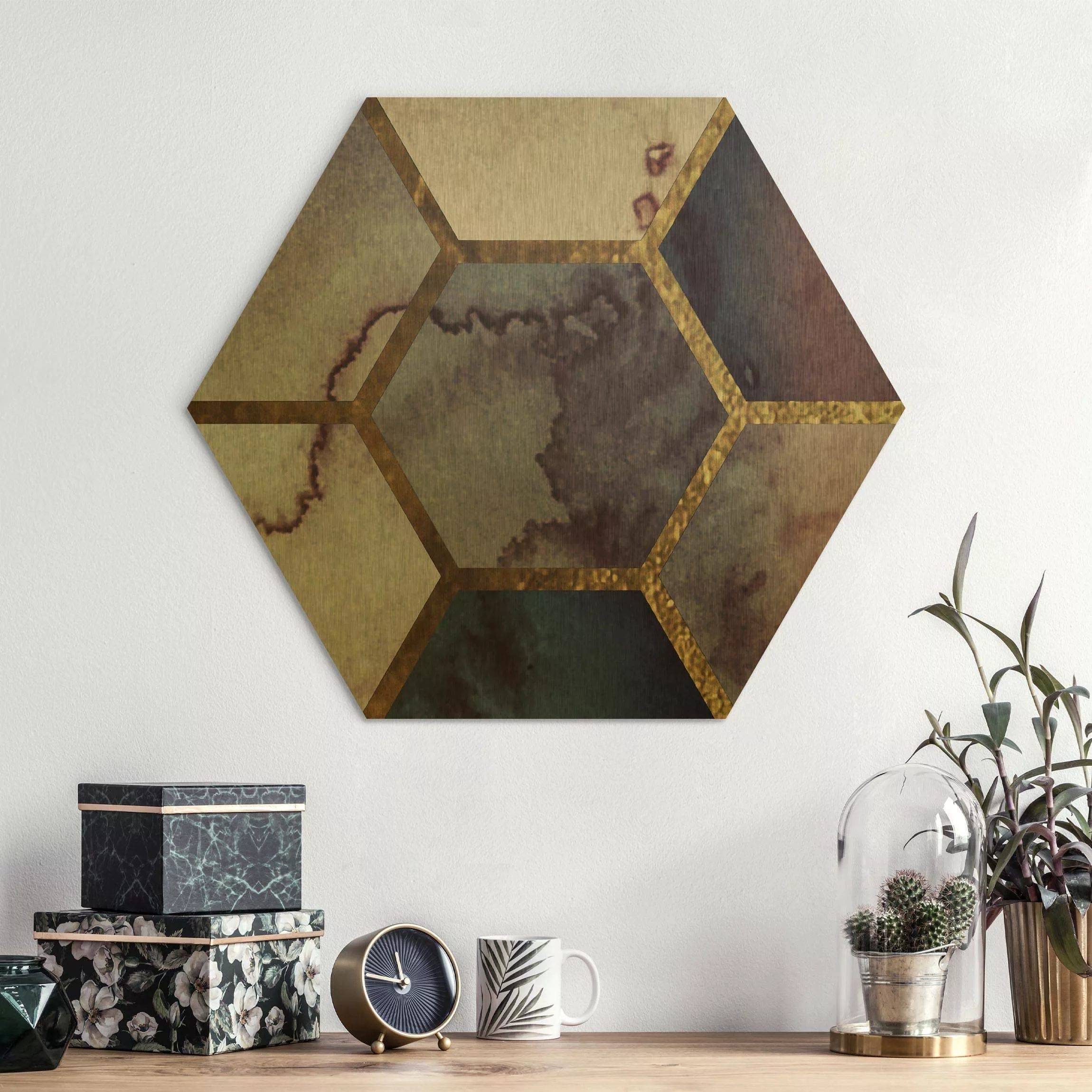 Hexagon-Alu-Dibond Bild Hexagonträume Aquarell Muster günstig online kaufen