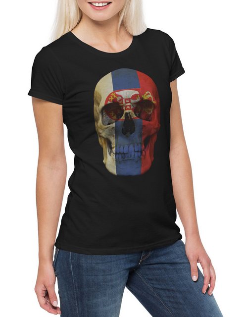 Urban Backwoods Print-Shirt Classic Serbia Skull Flag Damen T-Shirt Totenko günstig online kaufen