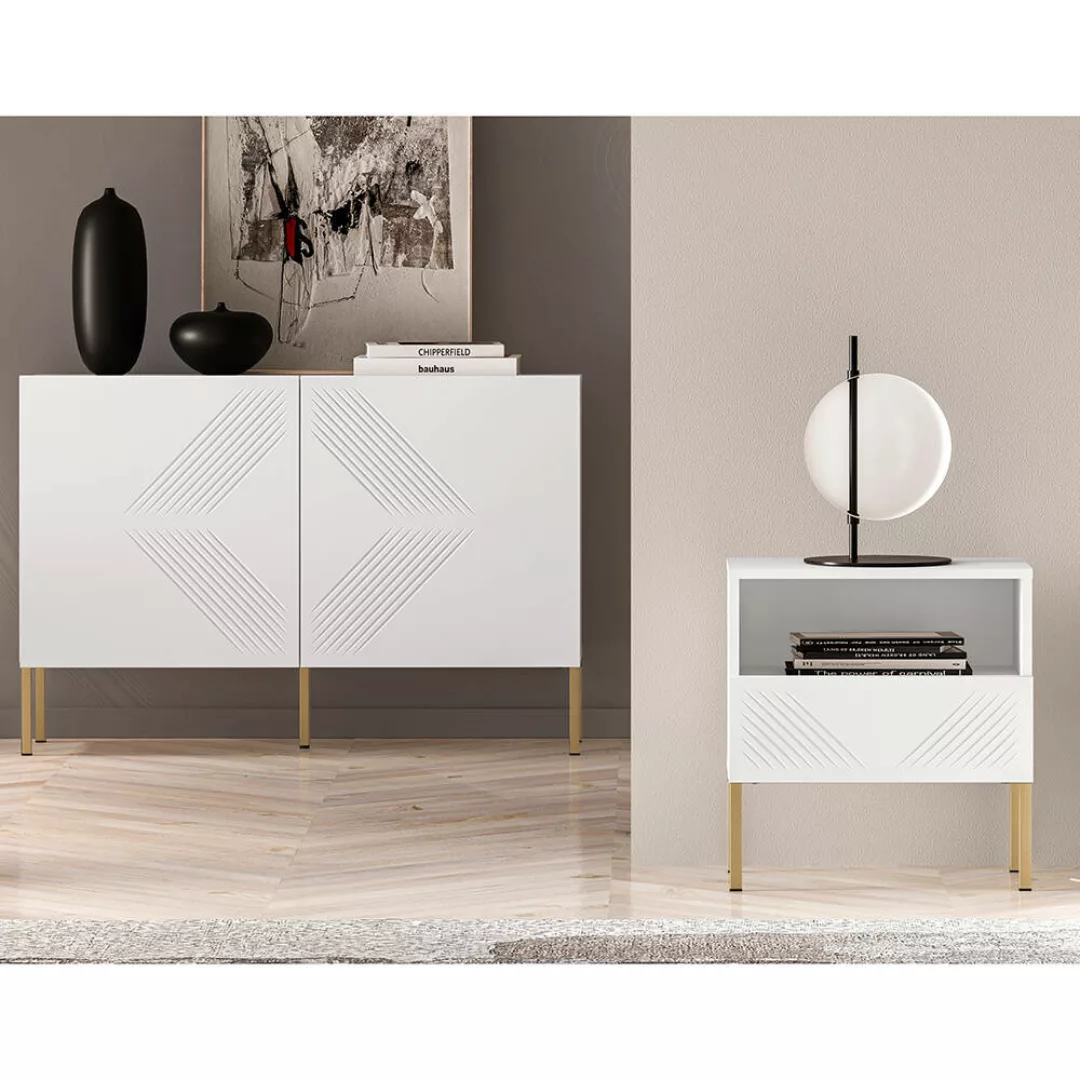 Schlafzimmermöbel Set 2-teilig CHENNAI-131 in weiß mit goldfarbenen Metallf günstig online kaufen