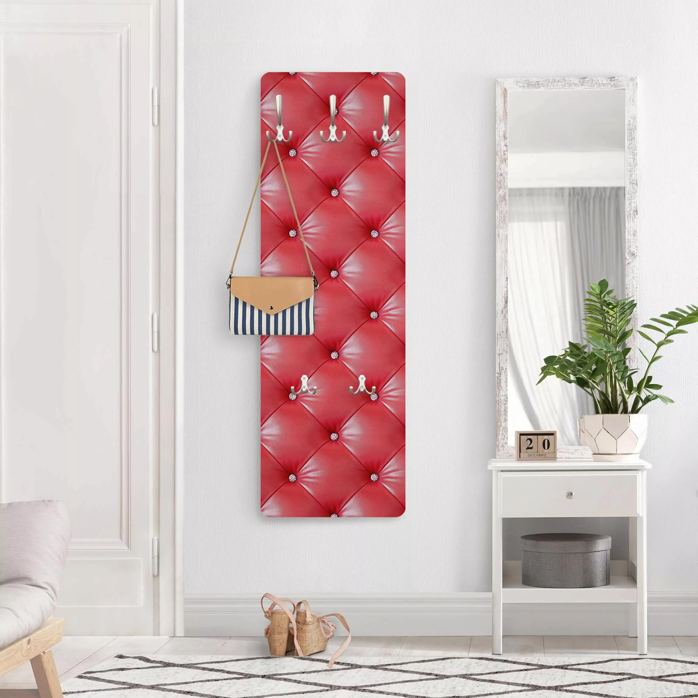 Wandgarderobe Holzpaneel Muster & Textur Polster Rot günstig online kaufen
