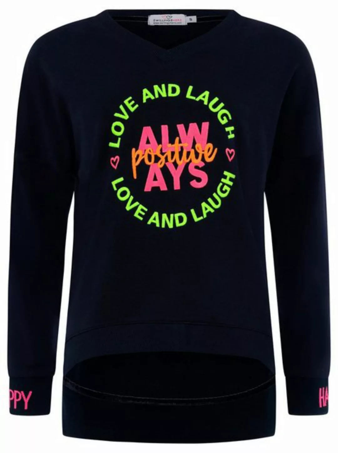 Zwillingsherz Sweatshirt mit neonfarbener "Always Positive"-Stickerei im Vo günstig online kaufen