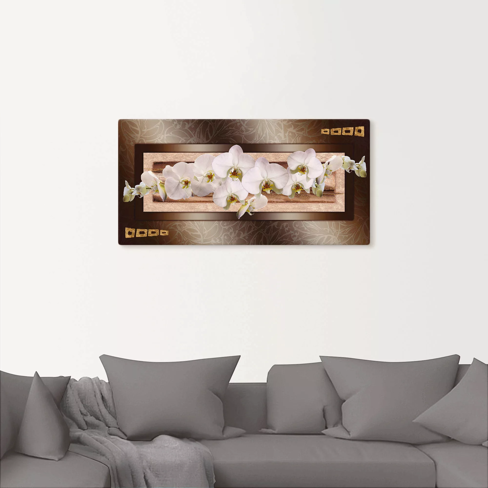 Artland Leinwandbild "Weiße Orchideen mit goldenen Vierecken", Blumen, (1 S günstig online kaufen