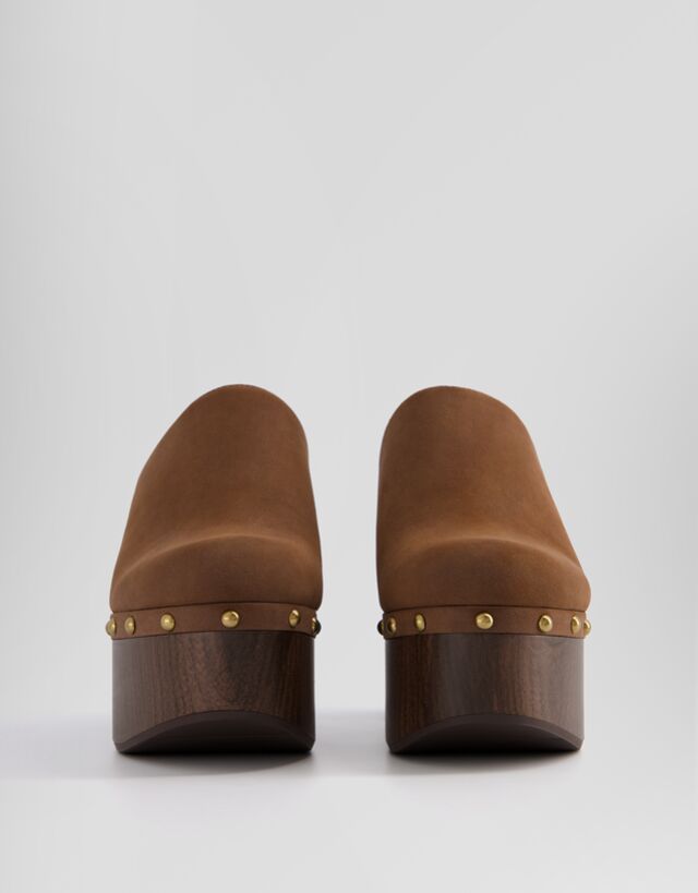 Bershka Clogs Mit Plateau-Absatz Und Nieten Damen 37 Braun günstig online kaufen