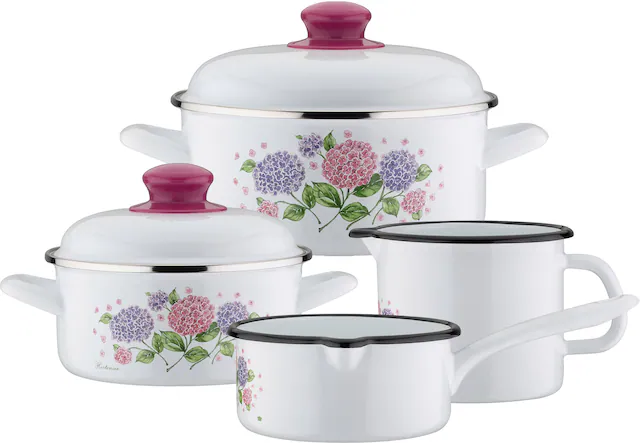 GSW Topf-Set »Hortensie«, Stahl-Emaille, (Set, 6 tlg., je 1x Kochtopf Ø 16/ günstig online kaufen