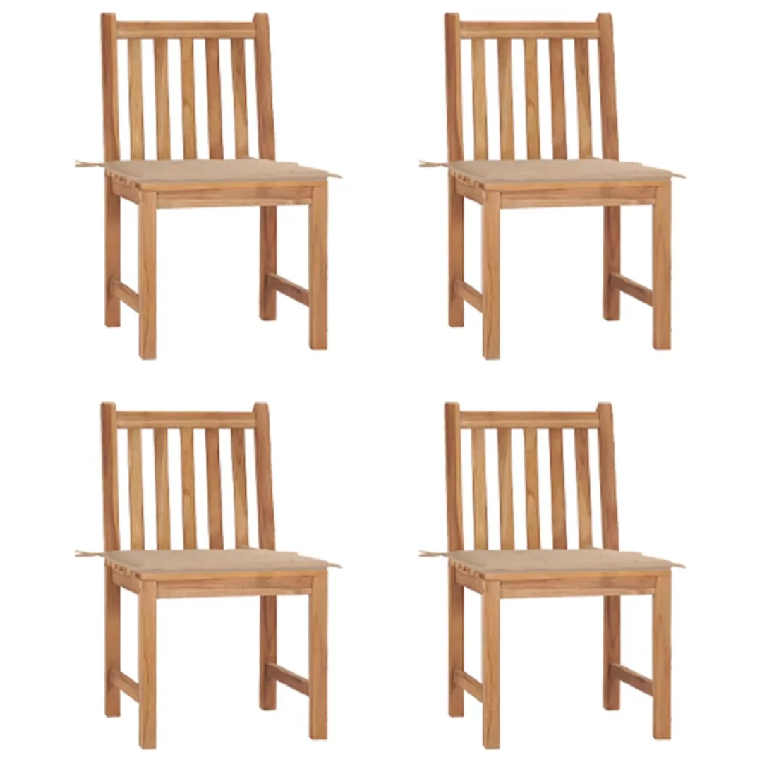 Gartenstühle 4 Stk. Mit Kissen Massivholz Teak günstig online kaufen