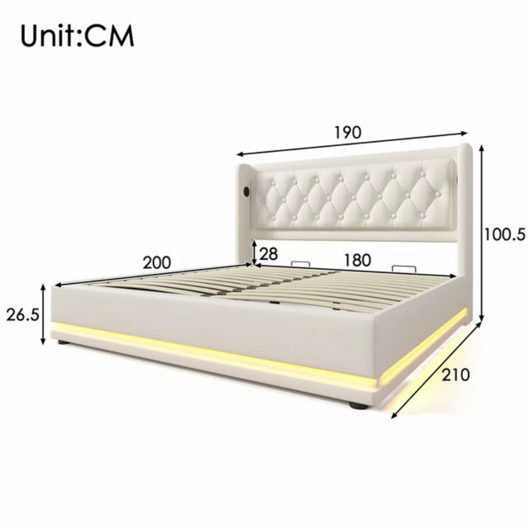 KoDise Polsterbett Hydraulisches Bett mit USB Typ-C Ladefunktion, LED-Funkt günstig online kaufen