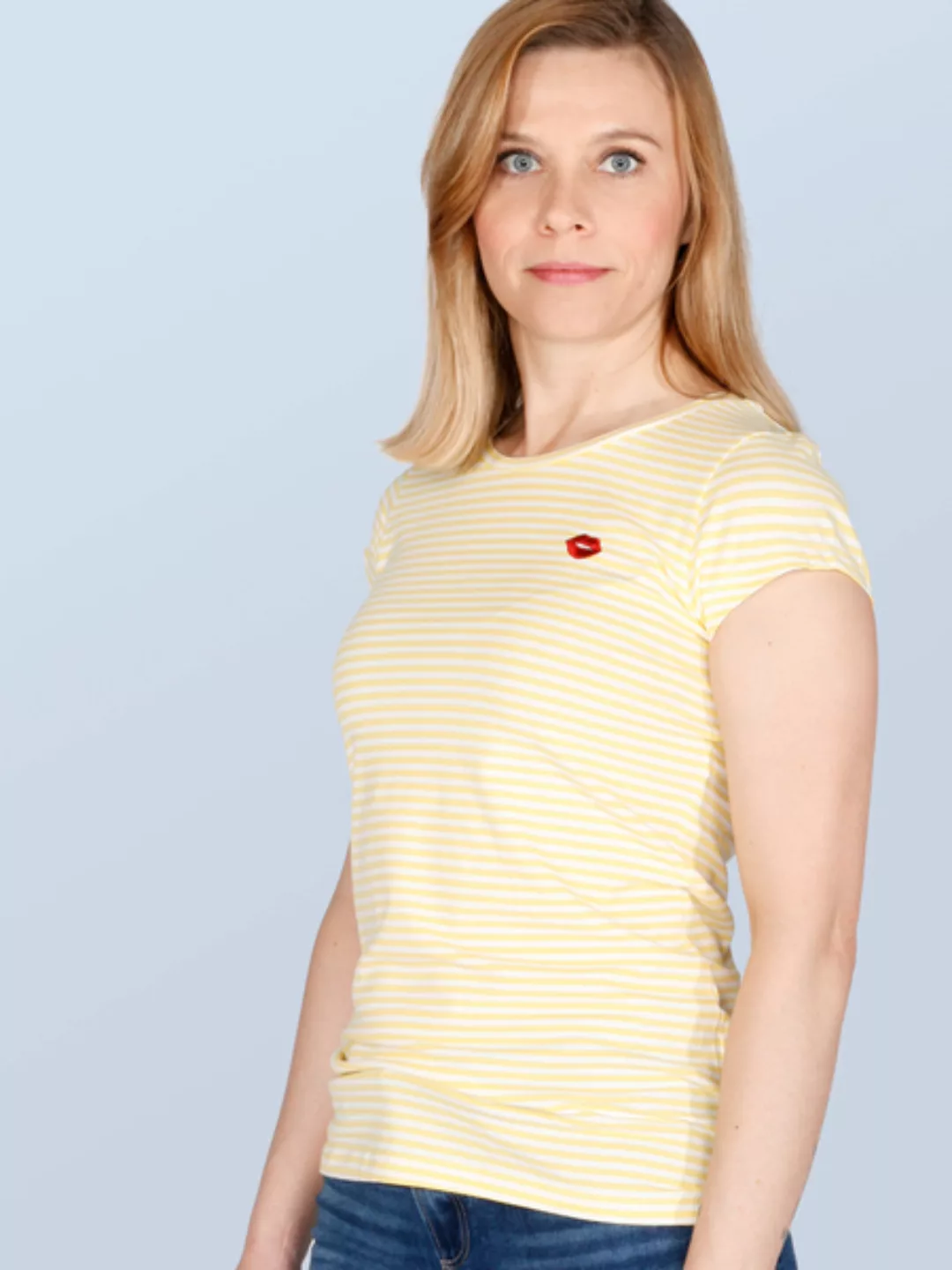 Casual Elegance T-shirt – Streifen Gelb/weiß günstig online kaufen