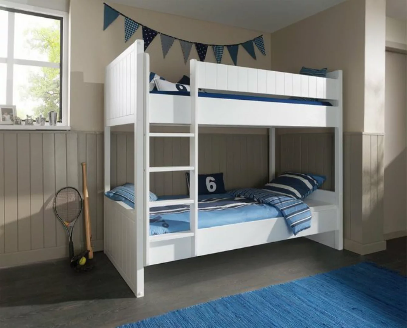 Natur24 Einzelbett Bett Etagenbett Robin MDF Weiß 90x200cm günstig online kaufen