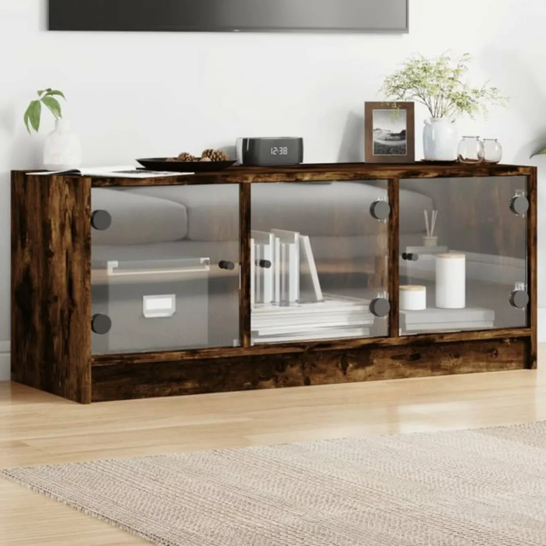 vidaXL TV-Schrank TV-Schrank mit Glastüren Räuchereiche 102x37x42 cm (1-St) günstig online kaufen