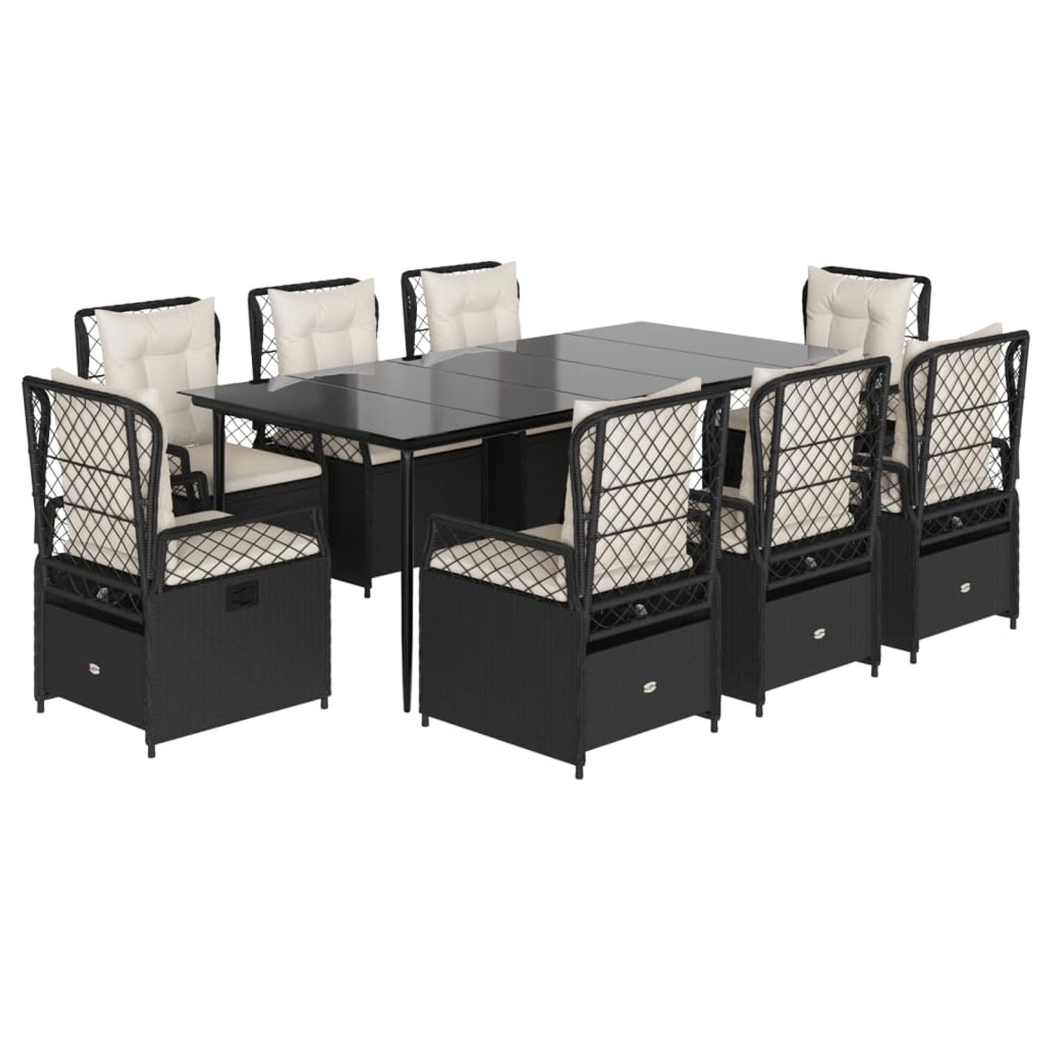 vidaXL 9-Tlg Garten-Essgruppe mit Kissen Schwarz Poly Rattan 3262963 günstig online kaufen