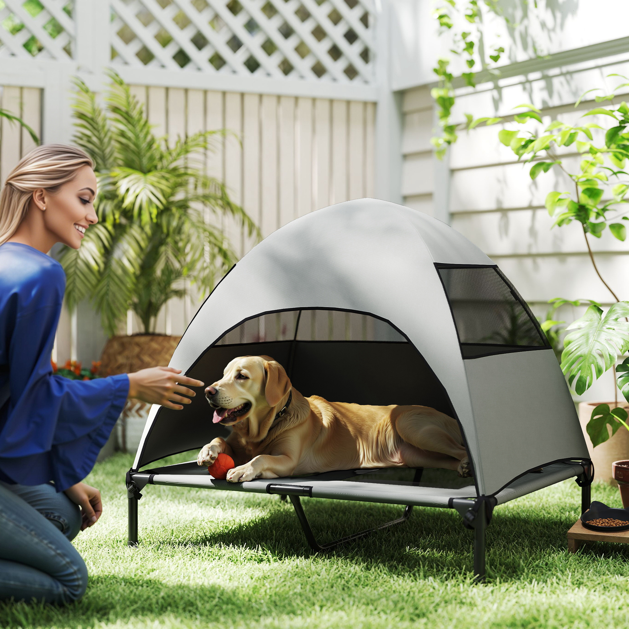 PawHut Hundeliege Outdoor mit Dach, Erhöhtes Hundebett für Große Hunde, Küh günstig online kaufen