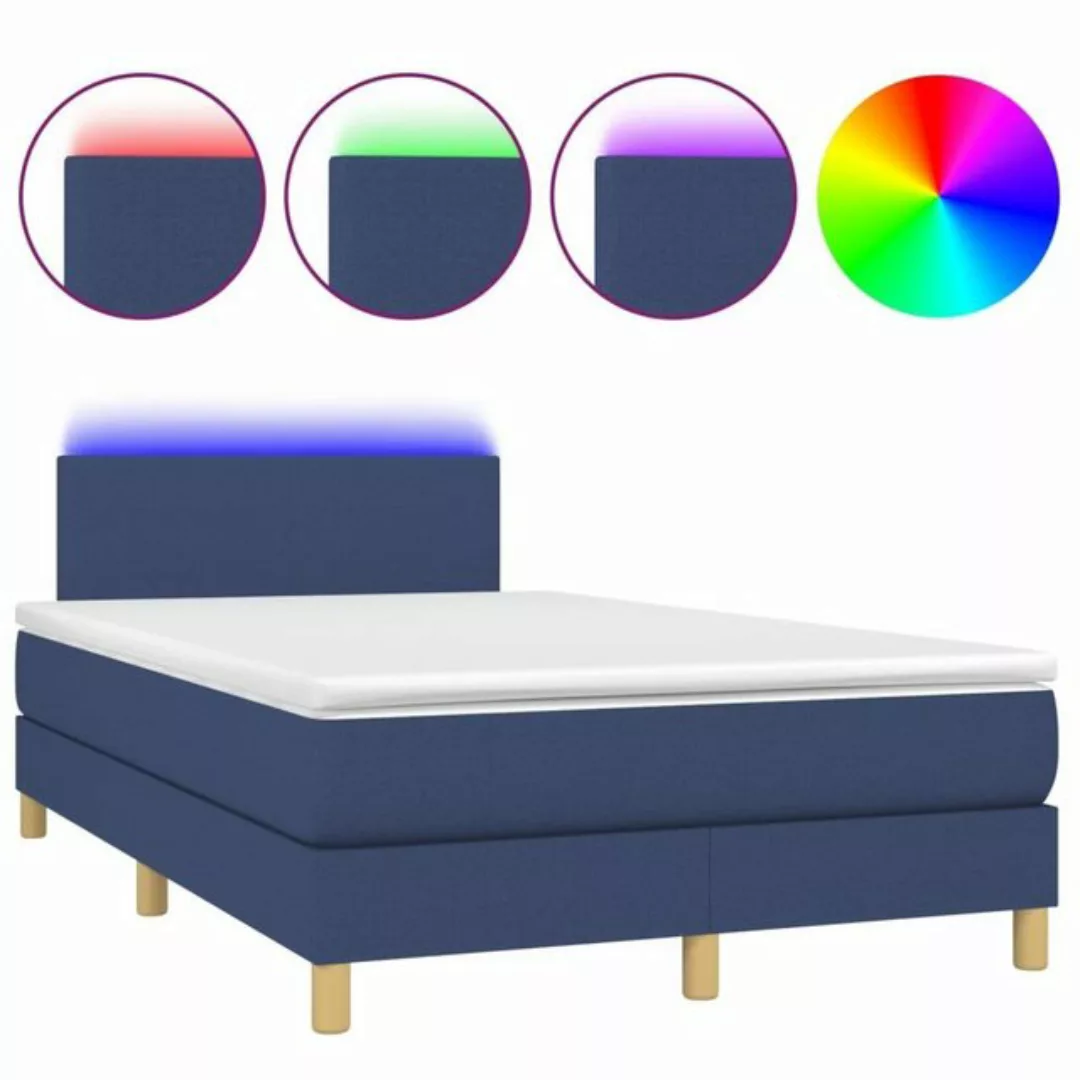 vidaXL Boxspringbett Boxspringbett mit Matratze LED Blau 120x200 cm Stoff B günstig online kaufen