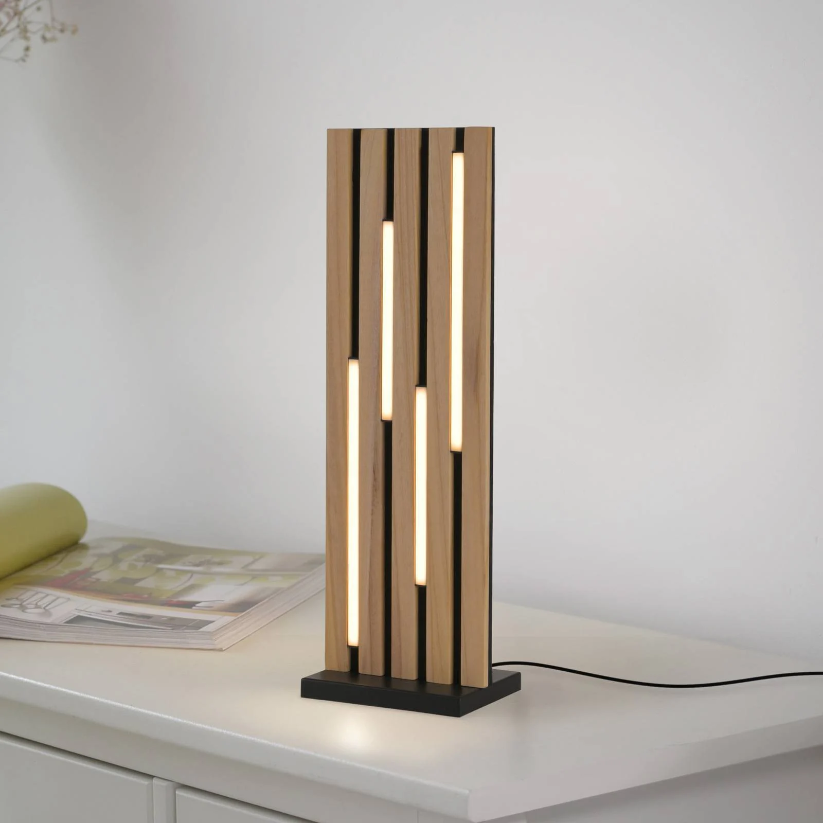 Paul Neuhaus Smart-LED-Tischlampe Q-Akustik Holz Höhe 60 cm günstig online kaufen