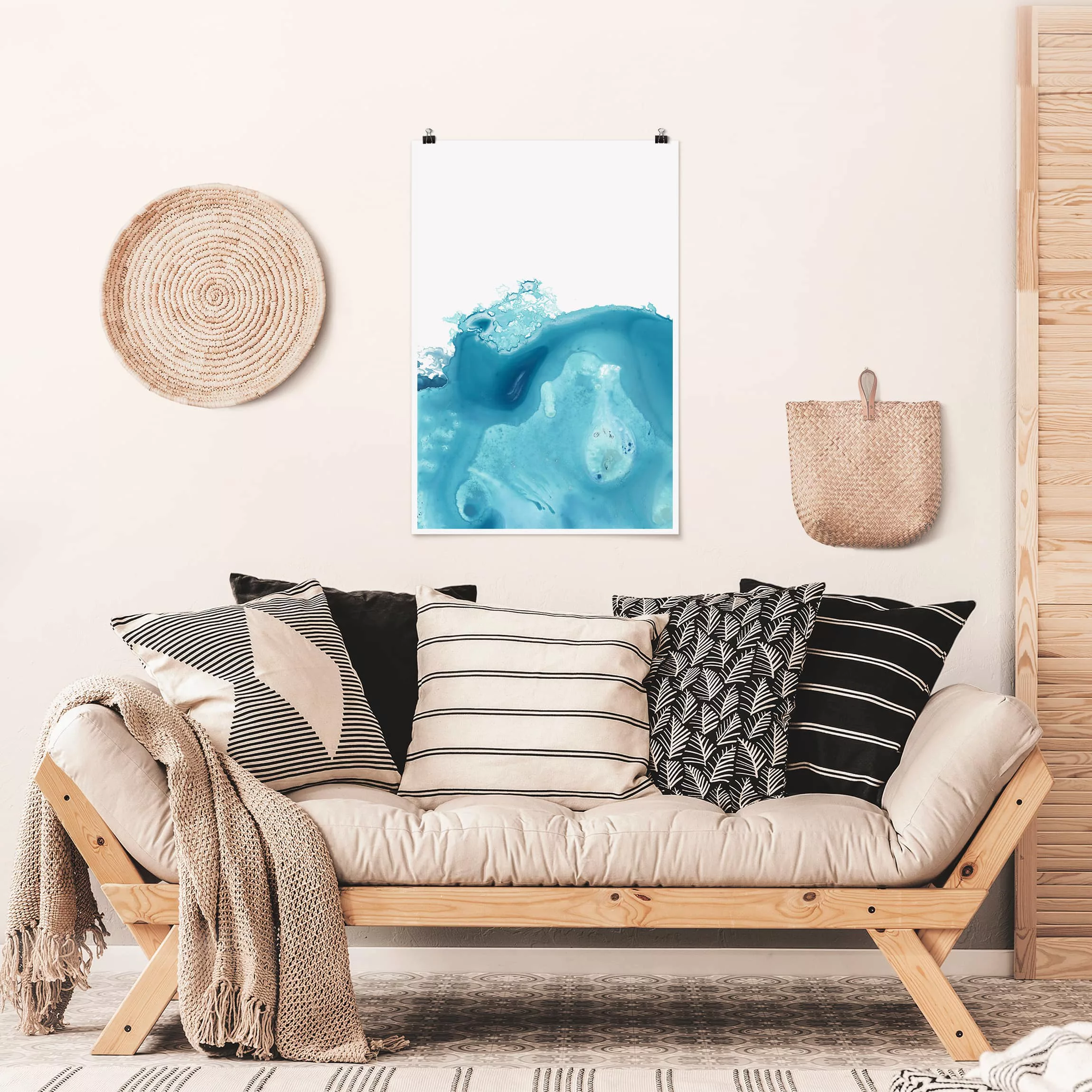 Poster Abstrakt - Hochformat Welle Aquarell Türkis III günstig online kaufen