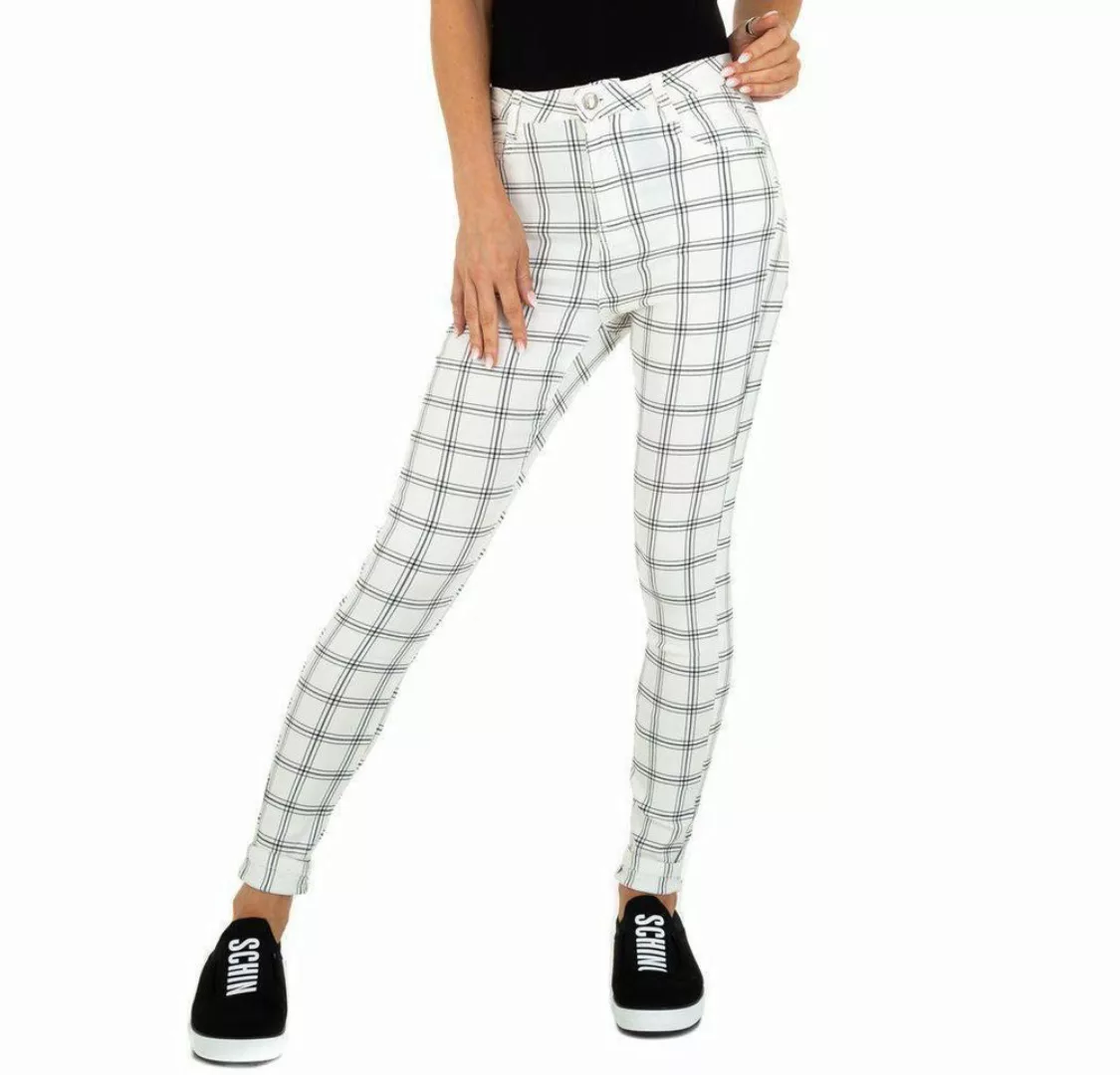 Ital-Design Röhrenhose Damen Freizeit Kariert Stretch Skinny-Hose in Weiß günstig online kaufen