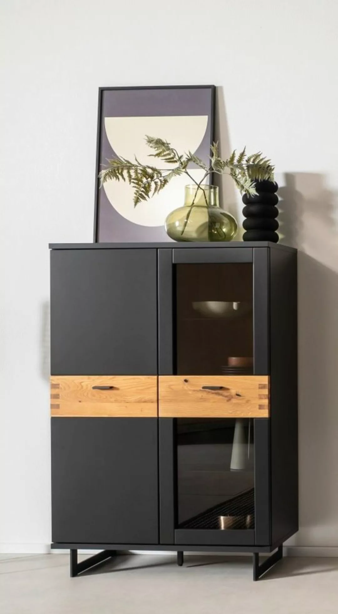 MCA furniture Vitrine Highboard Cesena, Wildeiche / schwarzgrau günstig online kaufen