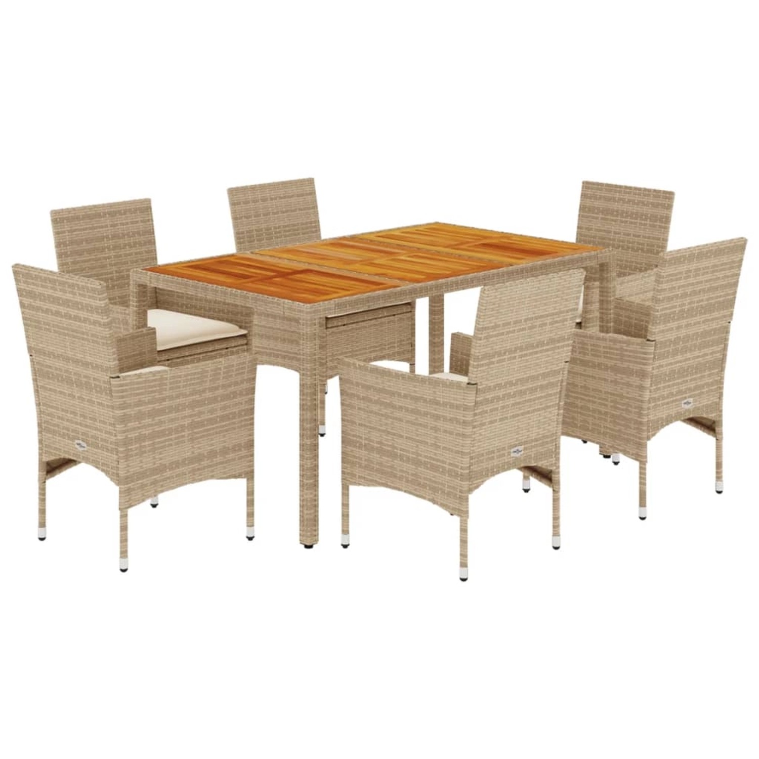 vidaXL 7-Tlg Garten-Essgruppe mit Kissen Beige Poly Rattan Akazie 3278684 günstig online kaufen