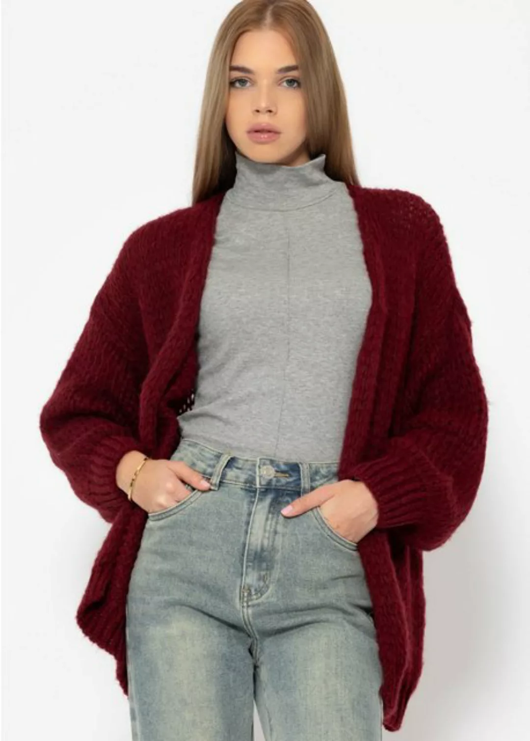 SASSYCLASSY Cardigan Offen fallende Oversize Strickjacke Schwarz Lässiger S günstig online kaufen