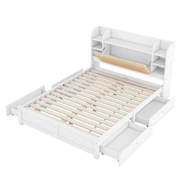 Gotagee Bettgestell Flachbett Holzbett 160x200cm Doppelbett Schublade Gäste günstig online kaufen