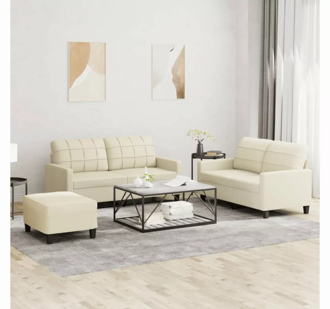 vidaXL Sofa Sofagarnitur mit Kissen Kunstleder, Standard + Fußhocker, Creme günstig online kaufen