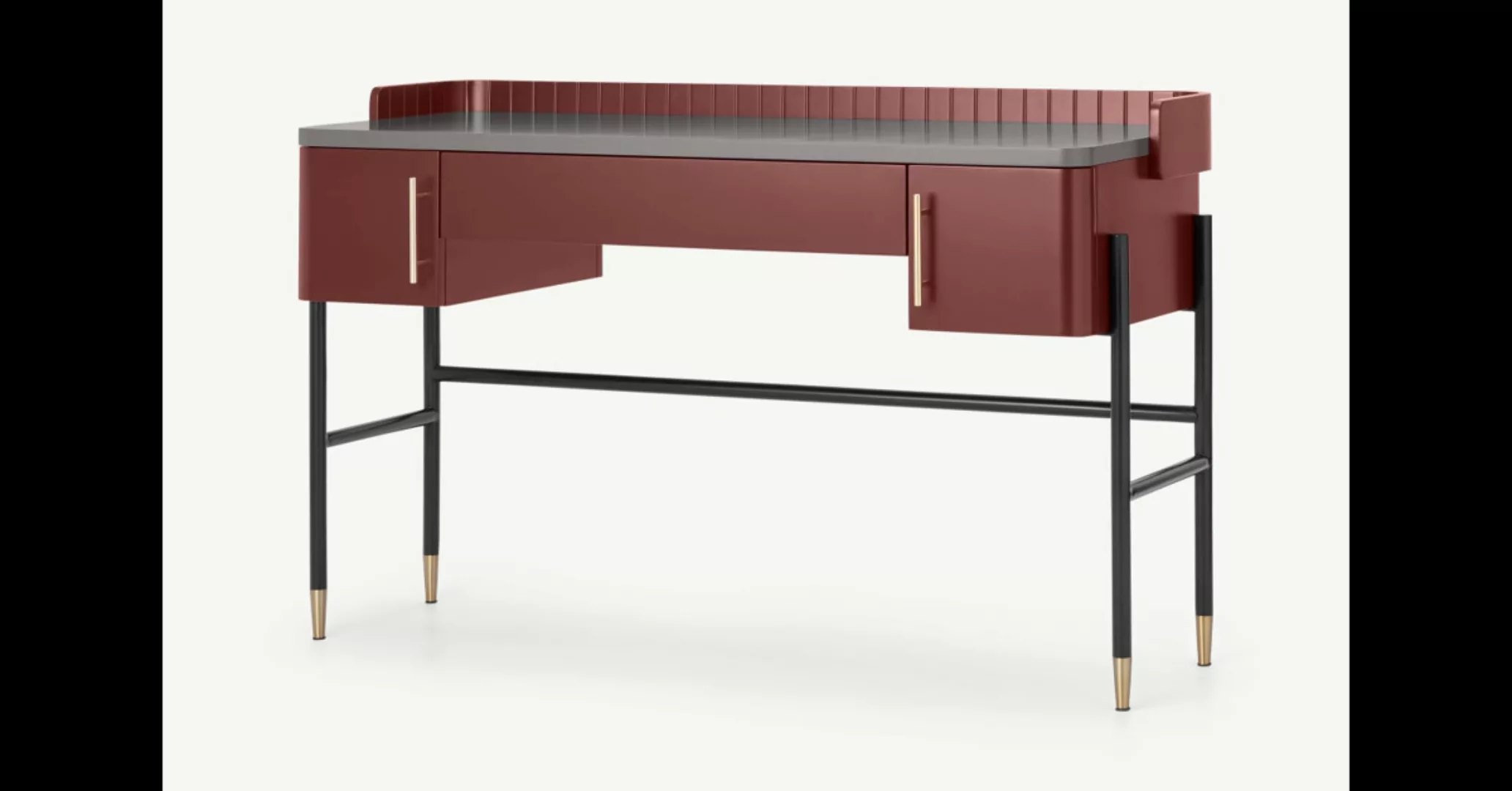 Lali breiter Schreibtisch, Mittelgrau und Mahagonirot - MADE.com günstig online kaufen