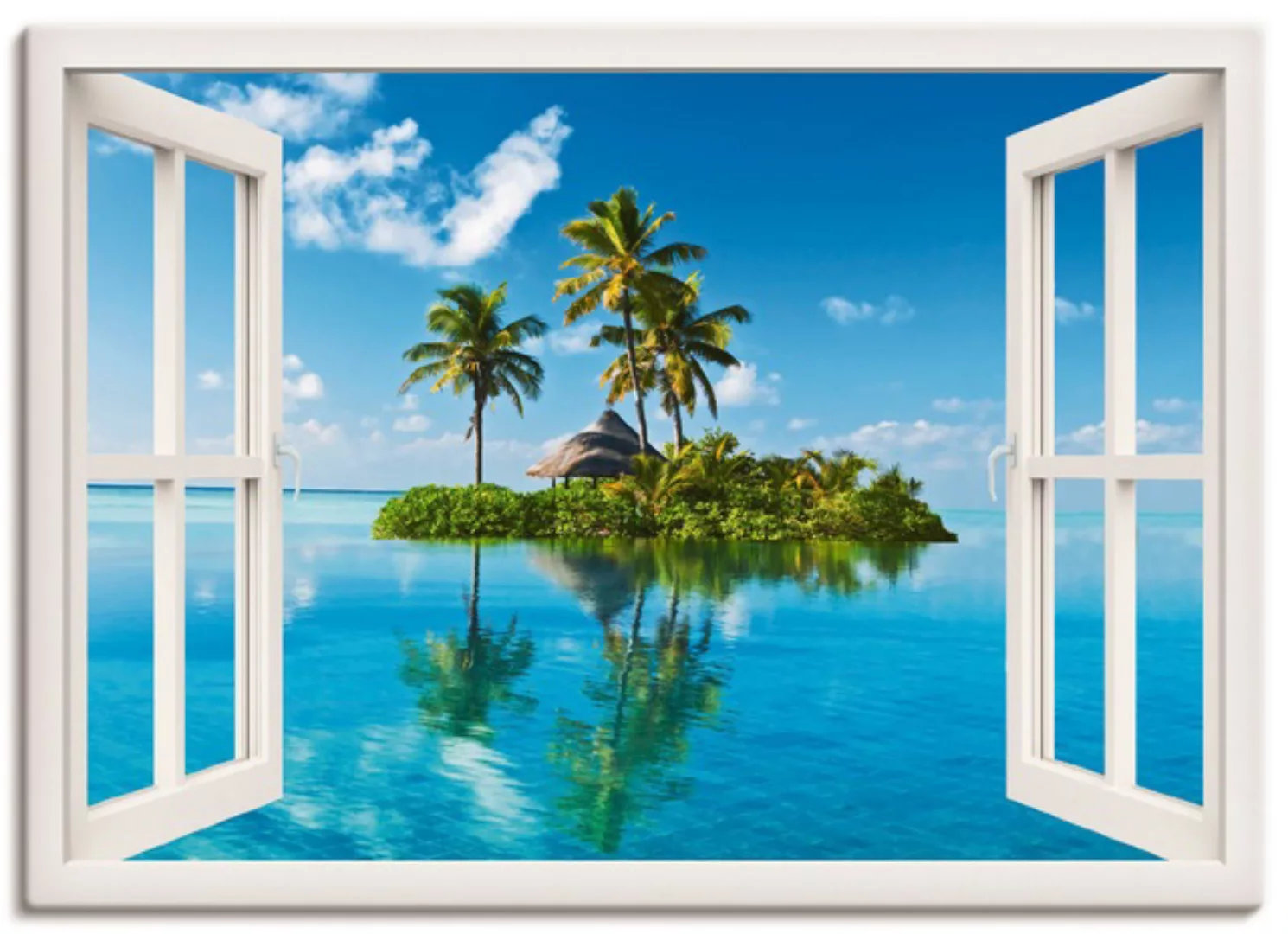 Artland Wandbild "Fensterblick Insel Palmen Meer", Fensterblick, (1 St.), a günstig online kaufen