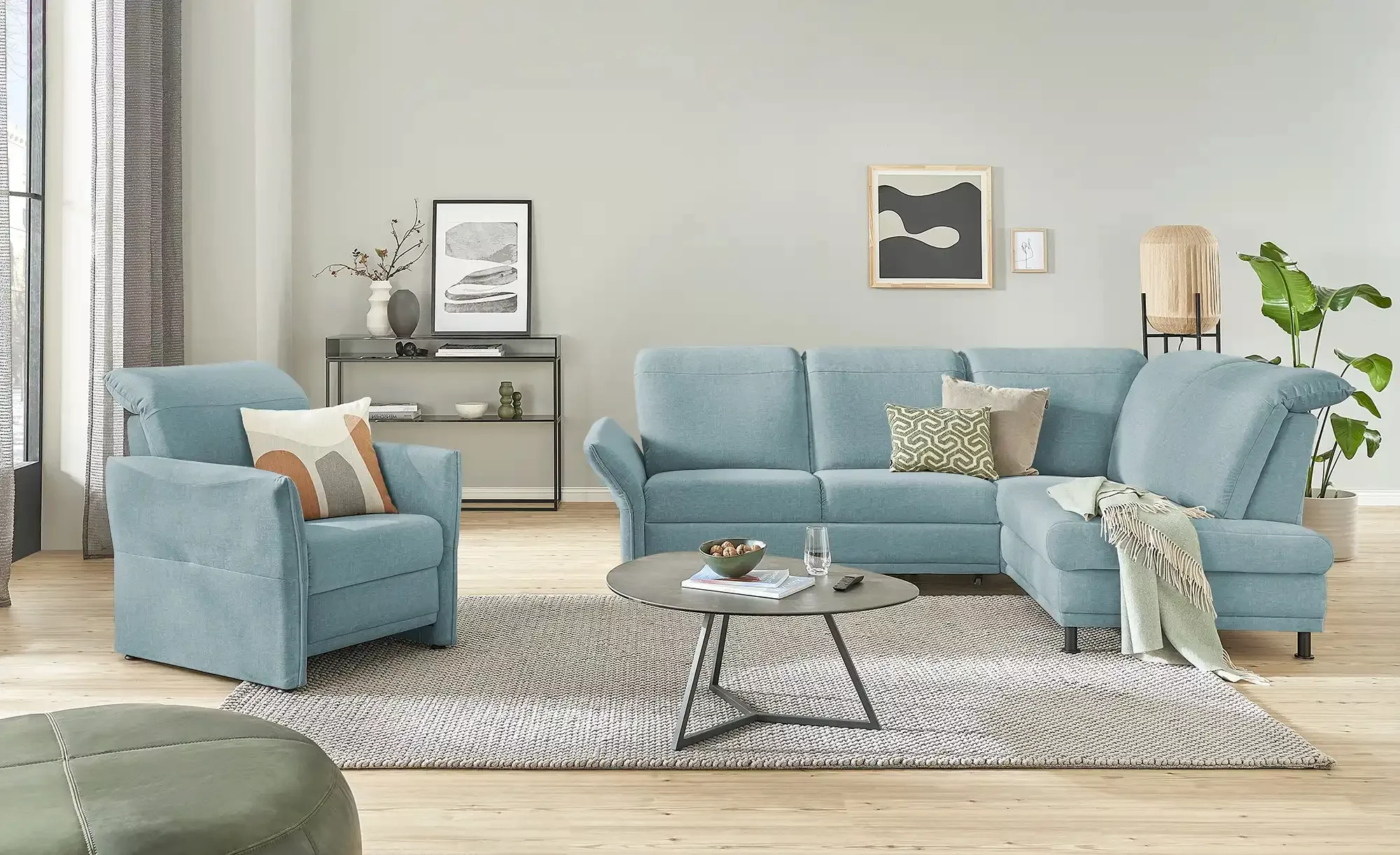 Polstermöbel Oelsa Ecksofa  Mallorca ¦ blau ¦ Maße (cm): B: 258 H: 92 T: 19 günstig online kaufen