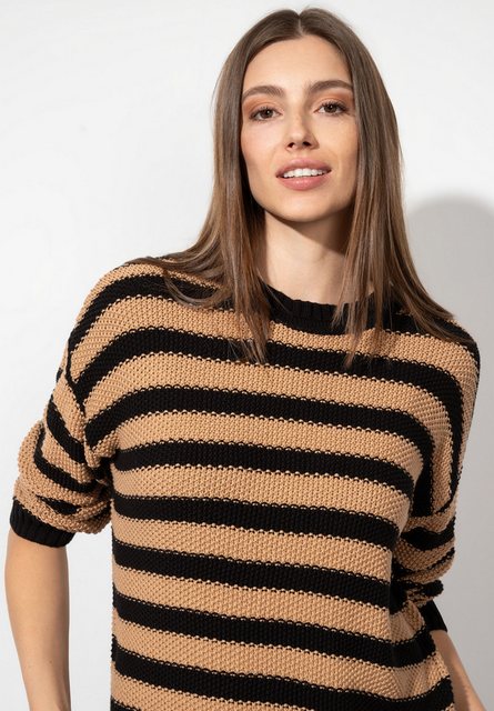 Strukturpullover mit Streifen, schwarz/beige, Herbst-Kollektion günstig online kaufen