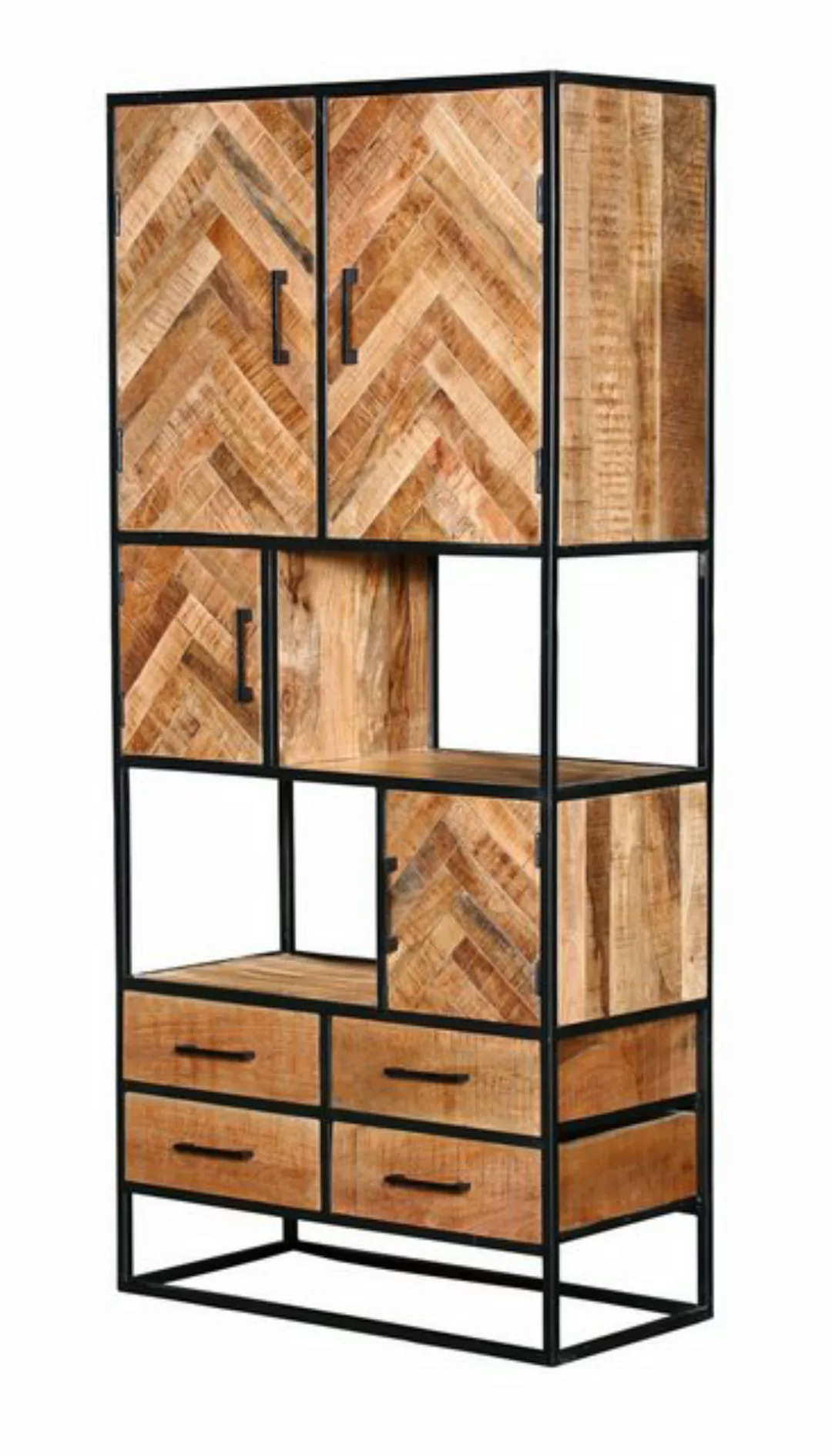 Villa Möbel Fächerschrank (90x45x200cm, 1 Fächerschrank) Mangoholz mit Fisc günstig online kaufen