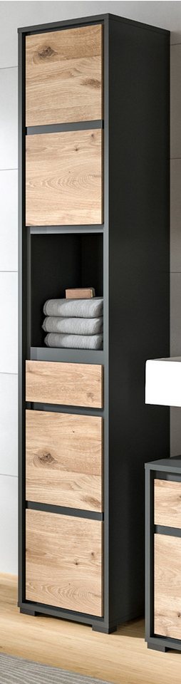 Inn.Furn Hochschrank Malik (Badschrank in Eiche und grau, 2-türig, 35 x 190 günstig online kaufen