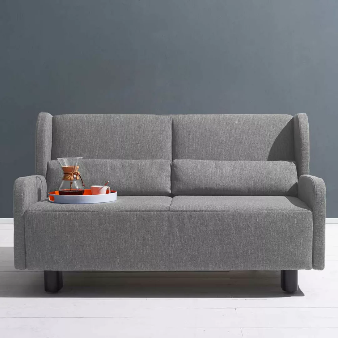 Zweier Sofa in Grau Webstoff Schlaffunktion günstig online kaufen