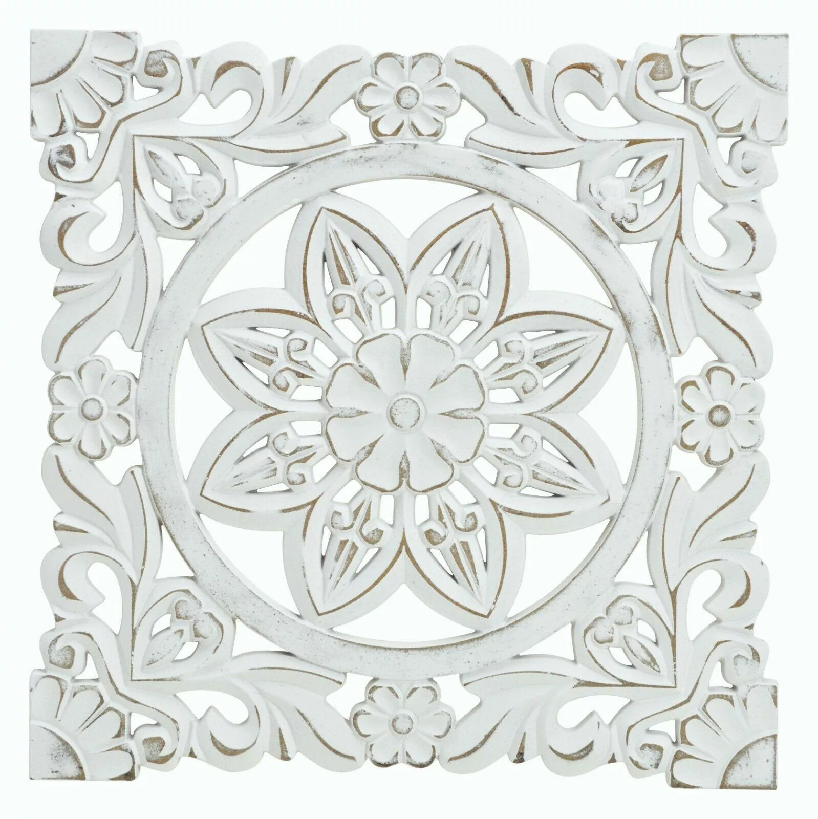 Meinposten Wanddekoobjekt Wandornament Holz weiß 38x38 günstig online kaufen