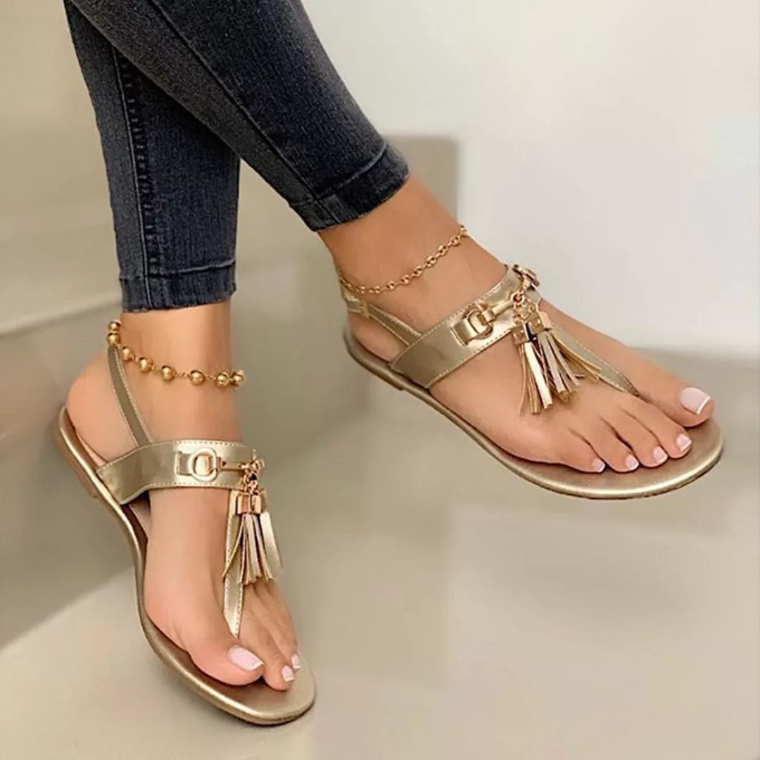 Große Größe Damen Einfarbige Quaste Clip Toe Flat Sandalen günstig online kaufen