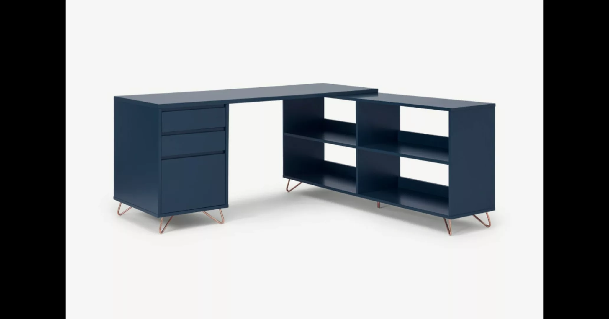 Elona Schreibtisch mit Sideboard, Dunkelblau und Kupfer - MADE.com günstig online kaufen